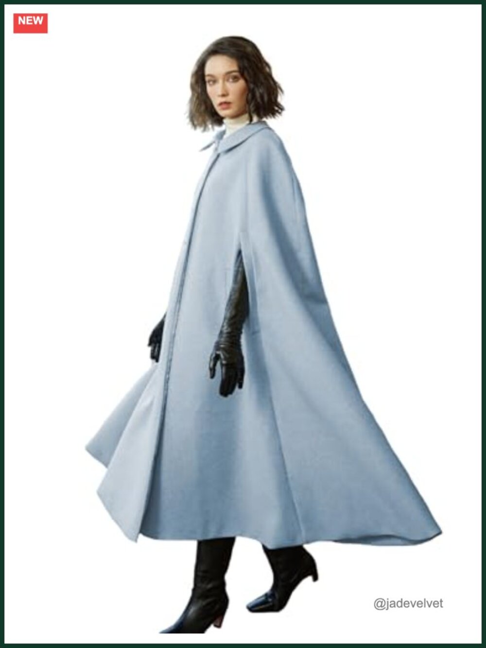 Wool Blend Cloak with Slit Sleeves, Pockets, Turn-Down Collar, Winter Cape